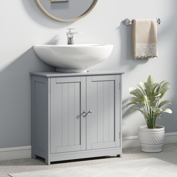 Kleankin Compact Under-Sink Cabinet, 60x60cm, with Adjustable Shelf, Handles, Drainage, Space-Saving Bathroom Organizer, Grey Aosom UK