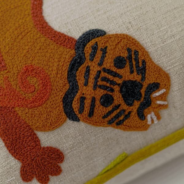 Tiger Tree Multi, Sustainable Feather, Cushion - Andrew Martin Cotton Blend & Linen Blend Embroidered & Floral