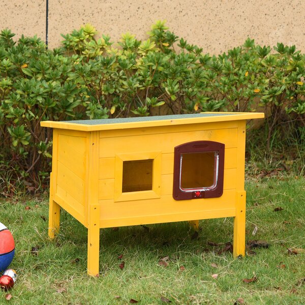 Pawhut Garden Wooden Cat House Hide Cage Outdoor Pet Play Home Water-resistant Roof Kitty Shelter Kennel w/ith Door & Window Aosom UK