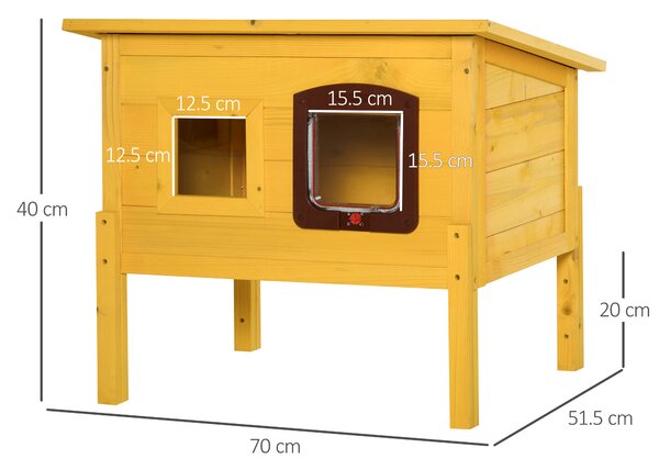 Pawhut Garden Wooden Cat House Hide Cage Outdoor Pet Play Home Water-resistant Roof Kitty Shelter Kennel w/ith Door & Window Aosom UK