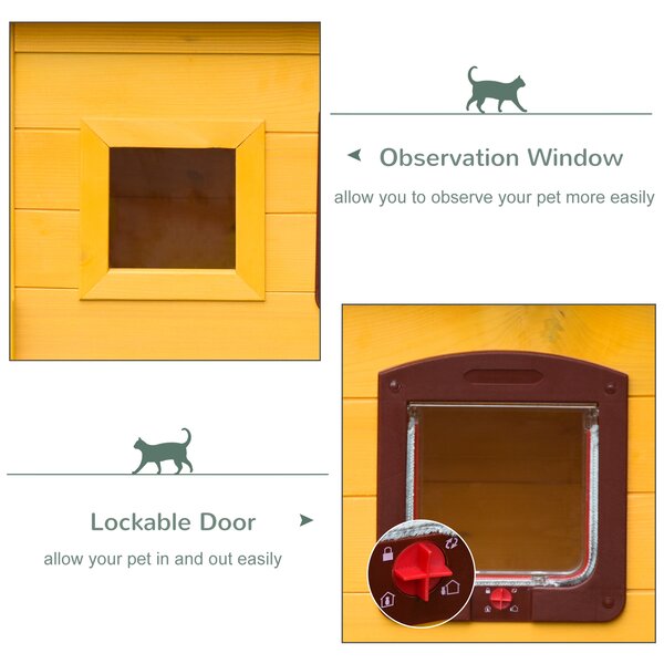 Pawhut Garden Wooden Cat House Hide Cage Outdoor Pet Play Home Water-resistant Roof Kitty Shelter Kennel w/ith Door & Window Aosom UK