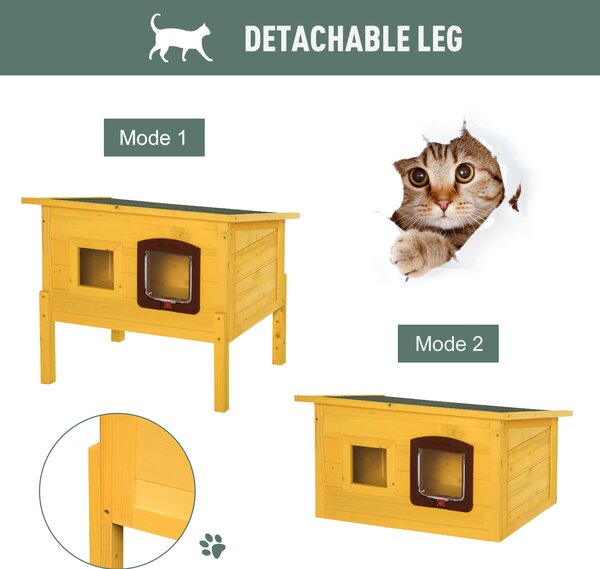 Pawhut Garden Wooden Cat House Hide Cage Outdoor Pet Play Home Water-resistant Roof Kitty Shelter Kennel w/ith Door & Window Aosom UK