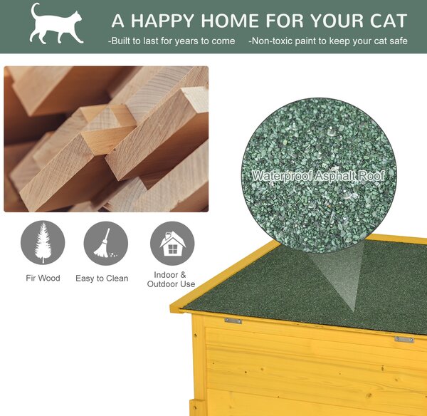 Pawhut Garden Wooden Cat House Hide Cage Outdoor Pet Play Home Water-resistant Roof Kitty Shelter Kennel w/ith Door & Window Aosom UK