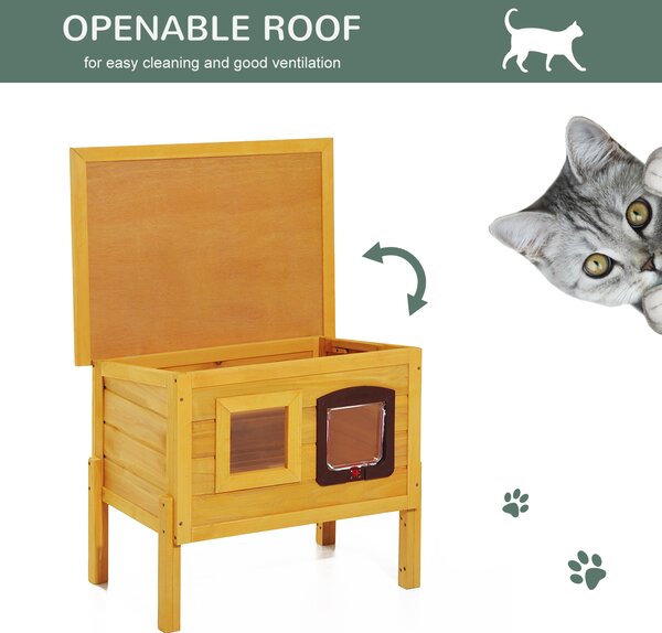 Pawhut Garden Wooden Cat House Hide Cage Outdoor Pet Play Home Water-resistant Roof Kitty Shelter Kennel w/ith Door & Window Aosom UK