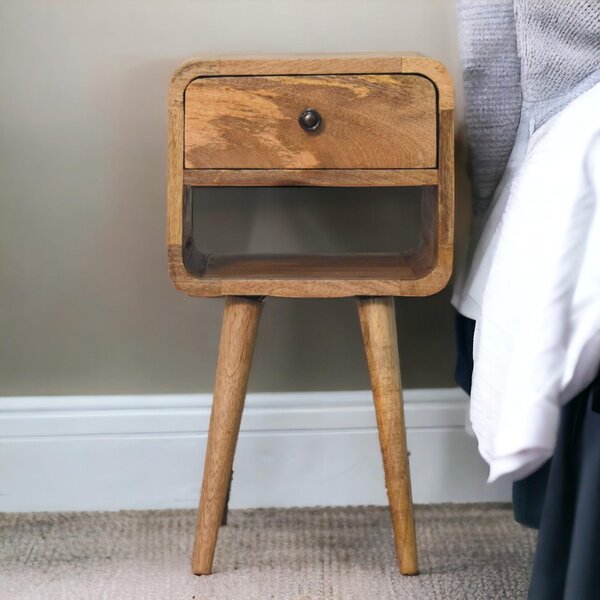 Solid Mango Wood Mini Bedside Table with Spacious Drawer and Open Slot, Hand-finished Desk with Unique Grain, 30L x 30W x 55H cm, Brown Aosom UK