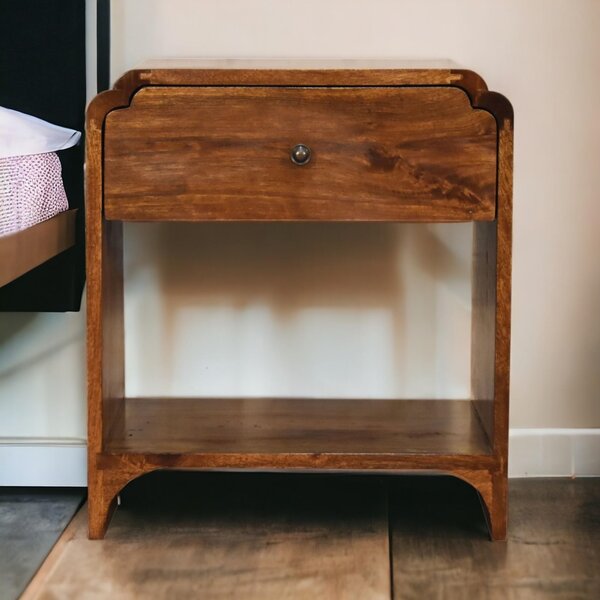 100% Solid Wood Newton Bedside Table with Drawer and Open Shelf, Handcrafted Desk with Stain-Based Finish, 35L x 45W x 50H cm, Brown Aosom UK