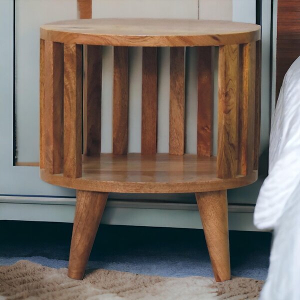 Ariella 100% Solid Mango Wood Single-Shelf Bedside Table with Nordic Legs, Hand-finished Desk with Open Shelf, 26L x 36W x 40H cm, Brown Aosom UK