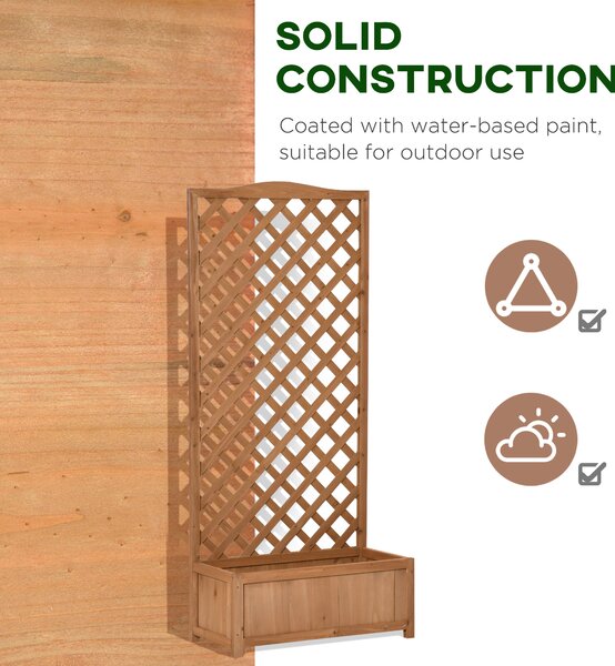 Outsunny Garden Wooden Planter Box with Trellis Free Standing Flower Raised Bed with Lattice for Climbing Plants, 76x36x170cm, Brown Aosom UK