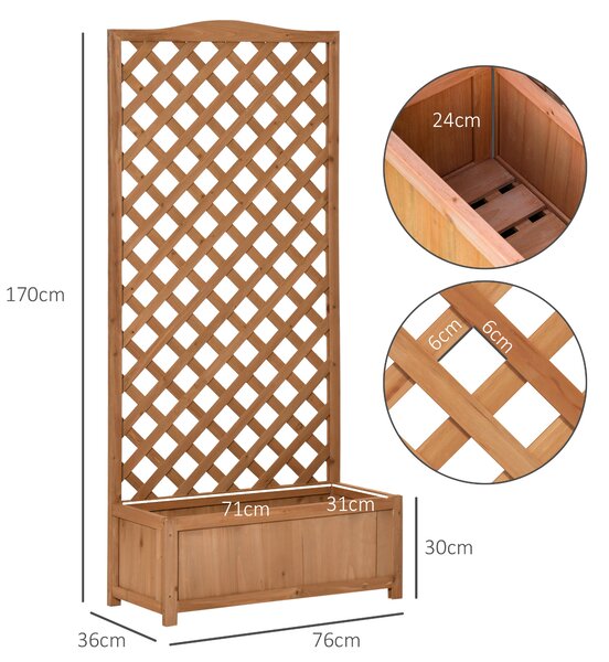 Outsunny Garden Wooden Planter Box with Trellis Free Standing Flower Raised Bed with Lattice for Climbing Plants, 76x36x170cm, Brown Aosom UK