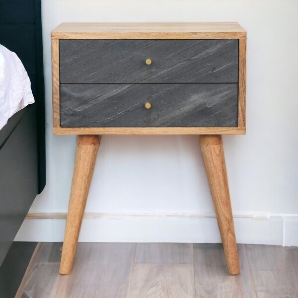 Solid Mango Wood Slade Bedside Table with 2 Drawers and Nordic-Style Legs, Hand-Painted Desk for Bedroom, 35L x 45W x 58H cm, Brown Aosom UK