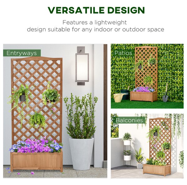 Outsunny Garden Wooden Planter Box with Trellis Free Standing Flower Raised Bed with Lattice for Climbing Plants, 76x36x170cm, Brown Aosom UK