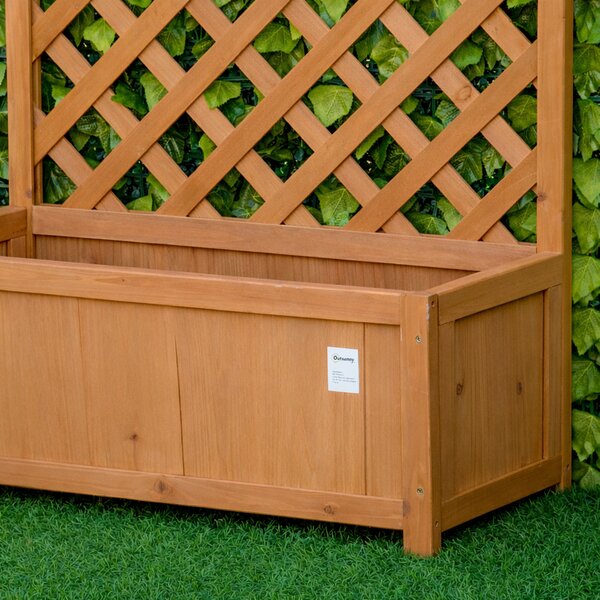 Outsunny Garden Wooden Planter Box with Trellis Free Standing Flower Raised Bed with Lattice for Climbing Plants, 76x36x170cm, Brown Aosom UK
