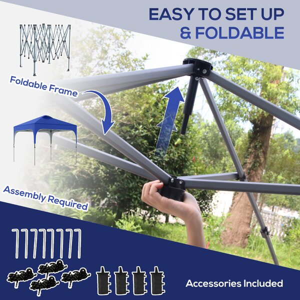 Outsunny Pop Up Gazebo with Adjustable Height, Foldable Canopy Tent, Carry Bag, Wheels, Leg Weight Bags, Blue, 3x3m Aosom UK