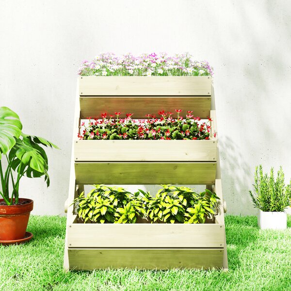Outsunny 3-Tier Build up Garden Beds, Wooden Elevated Flower Beds, Outdoor, Garden, 120 x 68 x 80cm, Green Aosom UK