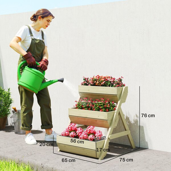 Outsunny 3-Tier Build up Garden Beds, Wooden Elevated Flower Beds, Outdoor, Garden, 120 x 68 x 80cm, Green Aosom UK