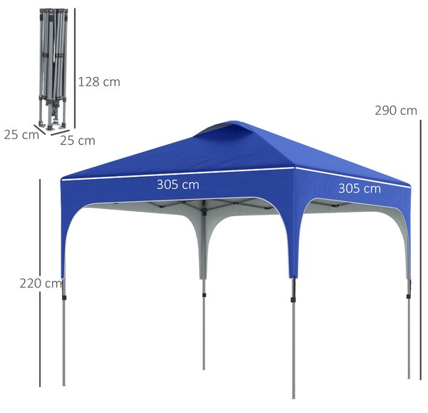 Outsunny Pop Up Gazebo with Adjustable Height, Foldable Canopy Tent, Carry Bag, Wheels, Leg Weight Bags, Blue, 3x3m Aosom UK