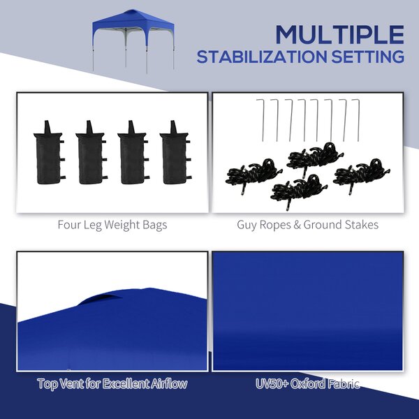 Outsunny Pop Up Gazebo with Adjustable Height, Foldable Canopy Tent, Carry Bag, Wheels, Leg Weight Bags, Blue, 3x3m Aosom UK