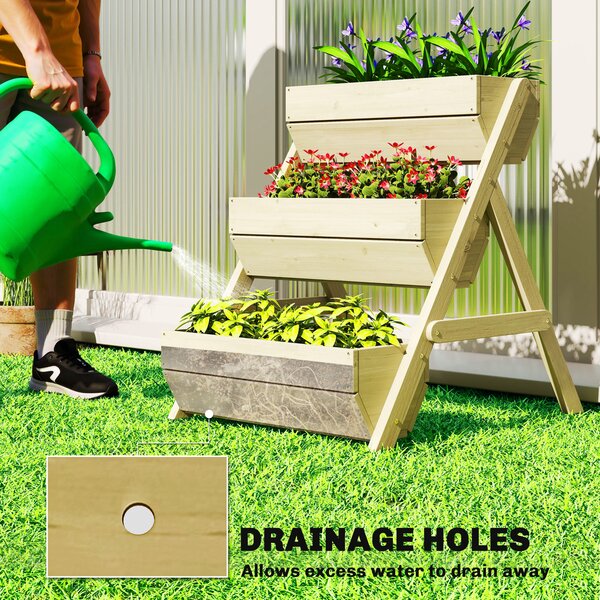 Outsunny 3-Tier Build up Garden Beds, Wooden Elevated Flower Beds, Outdoor, Garden, 120 x 68 x 80cm, Green Aosom UK