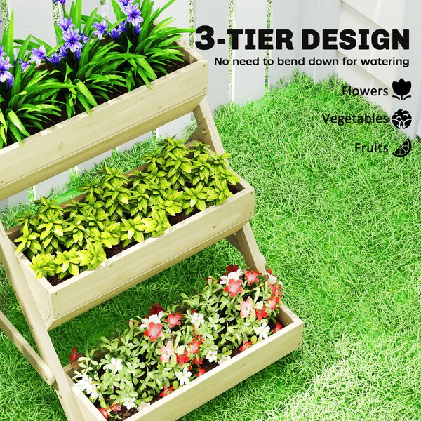 Outsunny 3-Tier Build up Garden Beds, Wooden Elevated Flower Beds, Outdoor, Garden, 120 x 68 x 80cm, Green Aosom UK