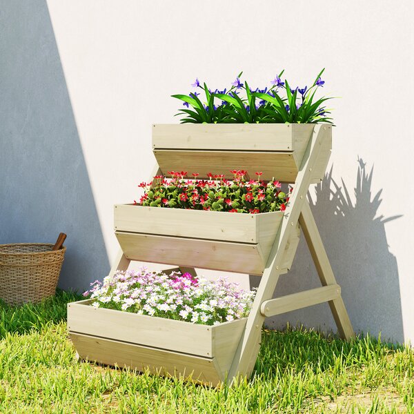 Outsunny 3-Tier Build up Garden Beds, Wooden Elevated Flower Beds, Outdoor, Garden, 120 x 68 x 80cm, Green Aosom UK