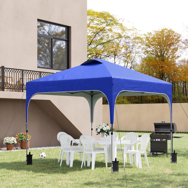 Outsunny Pop Up Gazebo with Adjustable Height, Foldable Canopy Tent, Carry Bag, Wheels, Leg Weight Bags, Blue, 3x3m Aosom UK