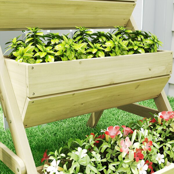 Outsunny 3-Tier Build up Garden Beds, Wooden Elevated Flower Beds, Outdoor, Garden, 120 x 68 x 80cm, Green Aosom UK
