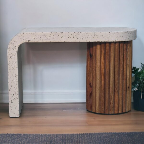 Solid Mango Wood Coffee Table with Artisan Finish, Hand‑painted Terrazzo Top, Durable Desk for Living Room, 30L x 70W x 45H cm, Brown Aosom UK
