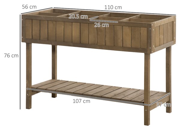Outsunny Raised Flower Beds Garden Wooden Beds, with 8 Inner Cubes, Bottom Shelf & Drainage Holes, 110x46x76cm, Brown Aosom UK