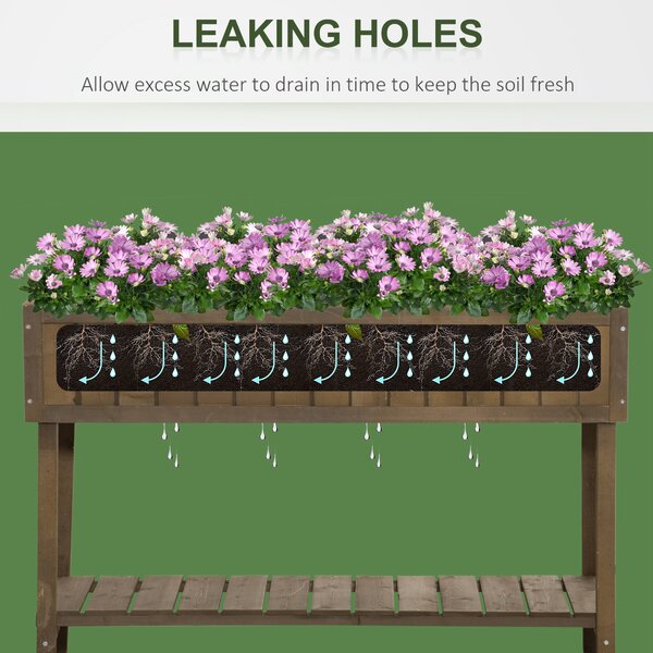 Outsunny Raised Flower Beds Garden Wooden Beds, with 8 Inner Cubes, Bottom Shelf & Drainage Holes, 110x46x76cm, Brown Aosom UK