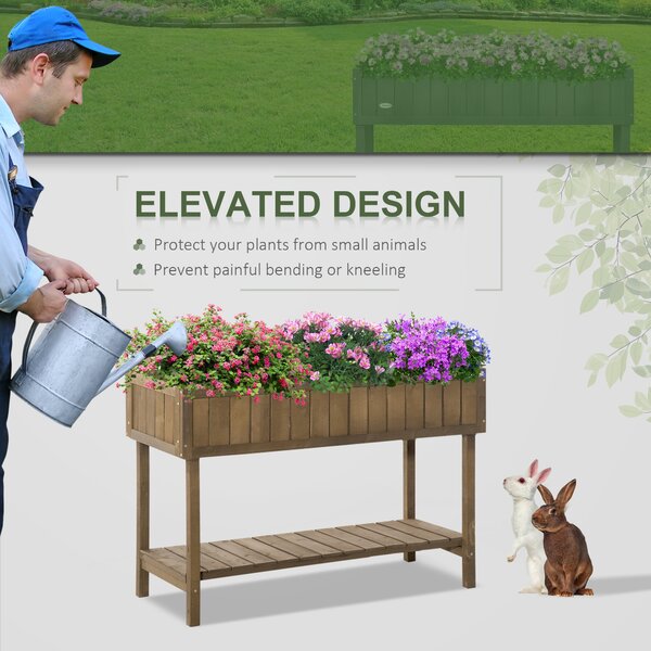 Outsunny Raised Flower Beds Garden Wooden Beds, with 8 Inner Cubes, Bottom Shelf & Drainage Holes, 110x46x76cm, Brown Aosom UK