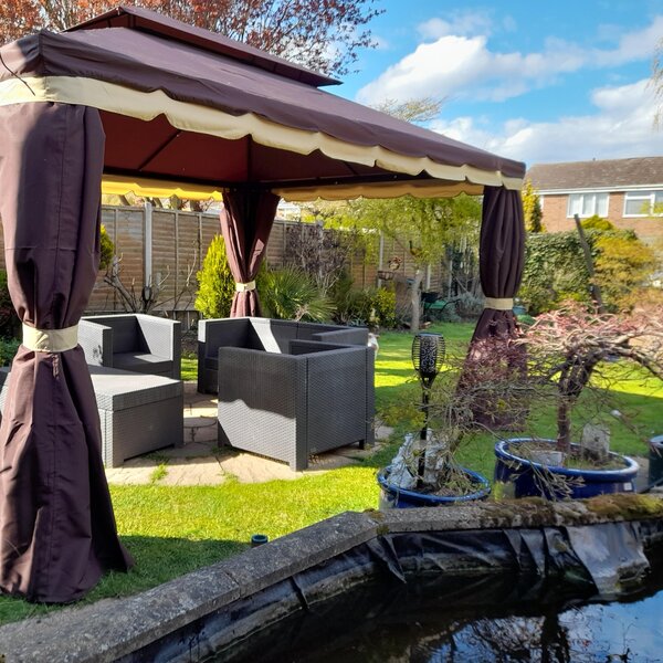 Outsunny 3 x 4m Gazebos for Parties, Garden Party Tent with Nets and Sidewalls for Garden Tent Shelter, Coffee Aosom UK
