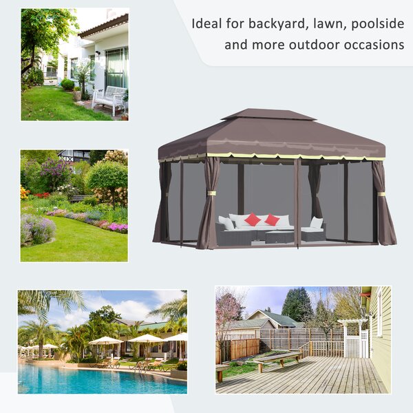 Outsunny 3 x 4m Gazebos for Parties, Garden Party Tent with Nets and Sidewalls for Garden Tent Shelter, Coffee Aosom UK
