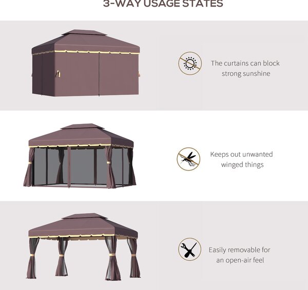 Outsunny 3 x 4m Gazebos for Parties, Garden Party Tent with Nets and Sidewalls for Garden Tent Shelter, Coffee Aosom UK