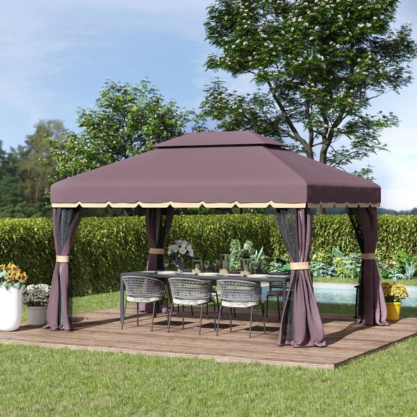 Outsunny 3 x 4m Gazebos for Parties, Garden Party Tent with Nets and Sidewalls for Garden Tent Shelter, Coffee Aosom UK