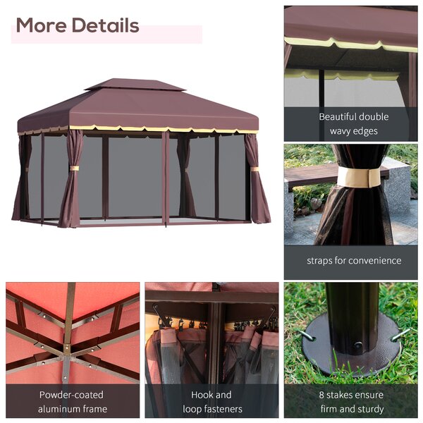 Outsunny 3 x 4m Gazebos for Parties, Garden Party Tent with Nets and Sidewalls for Garden Tent Shelter, Coffee Aosom UK