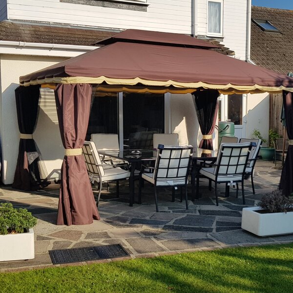 Outsunny 3 x 4m Gazebos for Parties, Garden Party Tent with Nets and Sidewalls for Garden Tent Shelter, Coffee Aosom UK