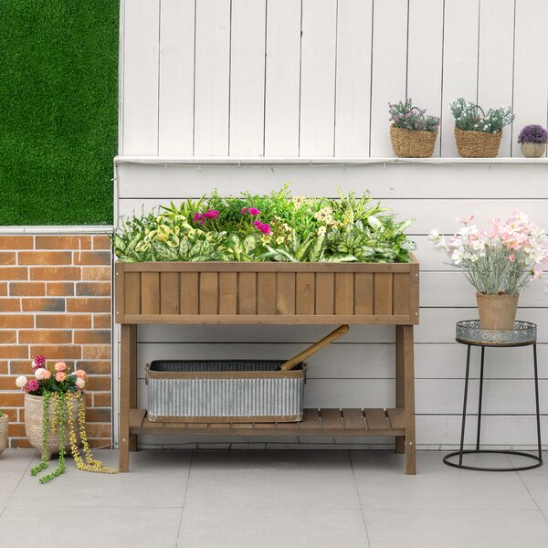 Outsunny Raised Flower Beds Garden Wooden Beds, with 8 Inner Cubes, Bottom Shelf & Drainage Holes, 110x46x76cm, Brown Aosom UK