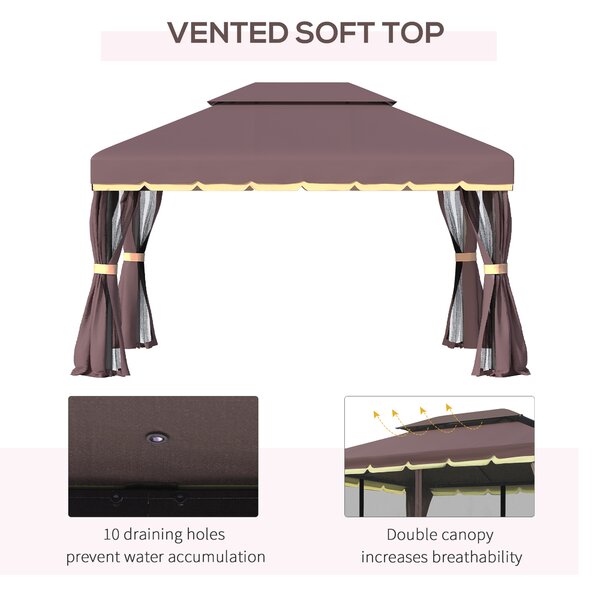 Outsunny 3 x 4m Gazebos for Parties, Garden Party Tent with Nets and Sidewalls for Garden Tent Shelter, Coffee Aosom UK