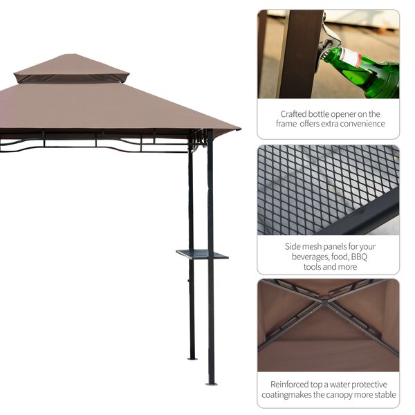 Outsunny 8 ft Double-Tier BBQ Gazebo Grill Canopy Barbecue Tent Shelter Patio Deck Cover - Coffee Aosom UK