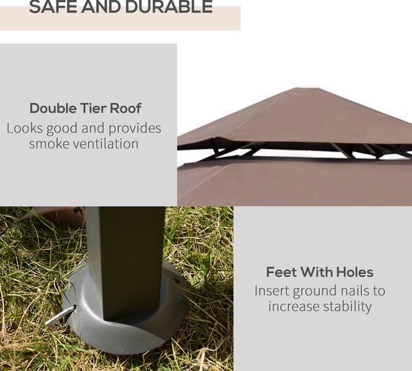 Outsunny 8 ft Double-Tier BBQ Gazebo Grill Canopy Barbecue Tent Shelter Patio Deck Cover - Coffee Aosom UK