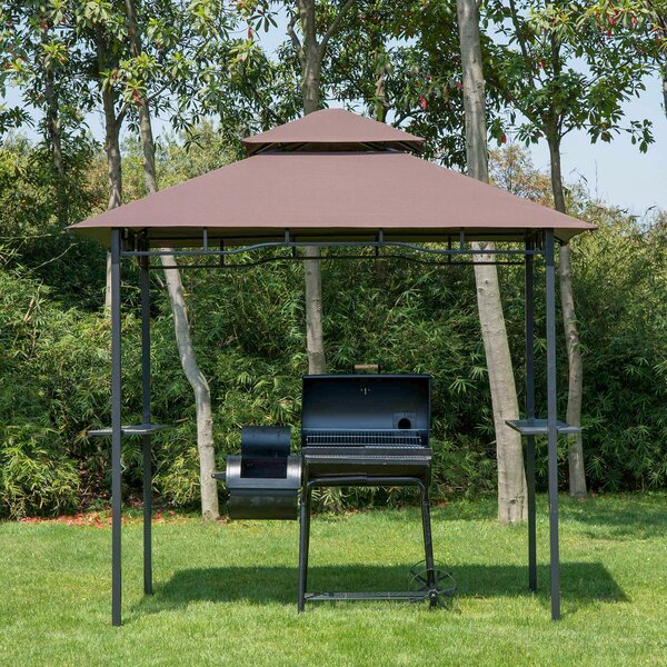 Outsunny 8 ft Double-Tier BBQ Gazebo Grill Canopy Barbecue Tent Shelter Patio Deck Cover - Coffee Aosom UK