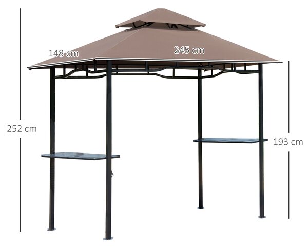 Outsunny 8 ft Double-Tier BBQ Gazebo Grill Canopy Barbecue Tent Shelter Patio Deck Cover - Coffee Aosom UK