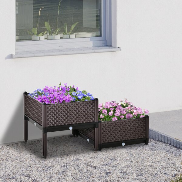 Outsunny 50cm x 50cm x 46.5cm Set of 2 Plastic Raised Garden Bed, Planter Box, Flower Vegetables Planting Container with Self-Watering Aosom UK