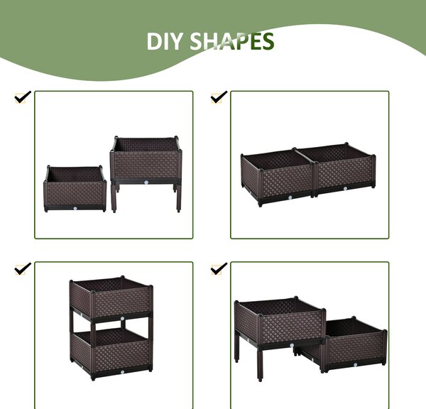 Outsunny 50cm x 50cm x 46.5cm Set of 2 Plastic Raised Garden Bed, Planter Box, Flower Vegetables Planting Container with Self-Watering Aosom UK