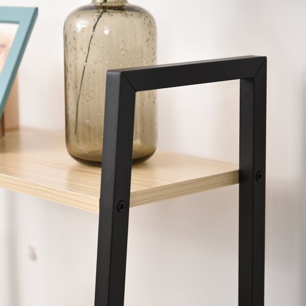 HOMCOM 4-Tier Vintage Ladder Shelf Bookcase Wood Storage Rack Stand Plants Display Black natural Aosom UK