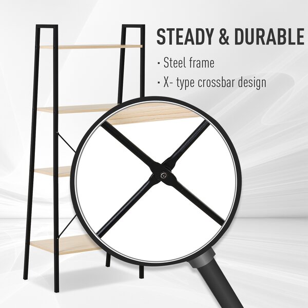 HOMCOM 4-Tier Vintage Ladder Shelf Bookcase Wood Storage Rack Stand Plants Display Black natural Aosom UK