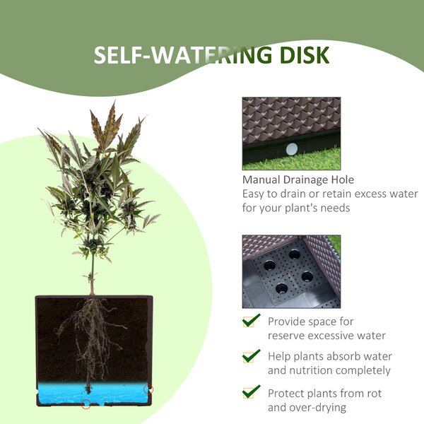 Outsunny 50cm x 50cm x 46.5cm Set of 2 Plastic Raised Garden Bed, Planter Box, Flower Vegetables Planting Container with Self-Watering Aosom UK