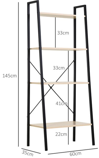 HOMCOM 4-Tier Vintage Ladder Shelf Bookcase Wood Storage Rack Stand Plants Display Black natural Aosom UK