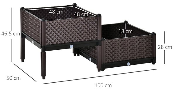 Outsunny 50cm x 50cm x 46.5cm Set of 2 Plastic Raised Garden Bed, Planter Box, Flower Vegetables Planting Container with Self-Watering Aosom UK