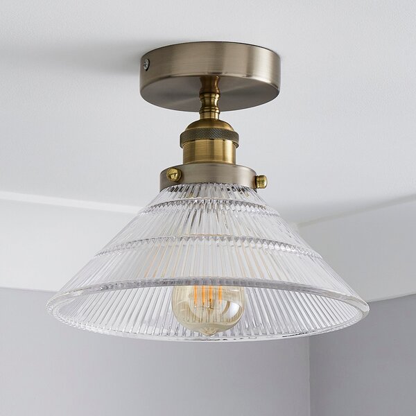 Logan Glass Satin Nickel Semi Flush Ceiling Light